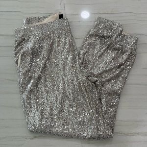 Champagne sequin pull on jogger pants size L